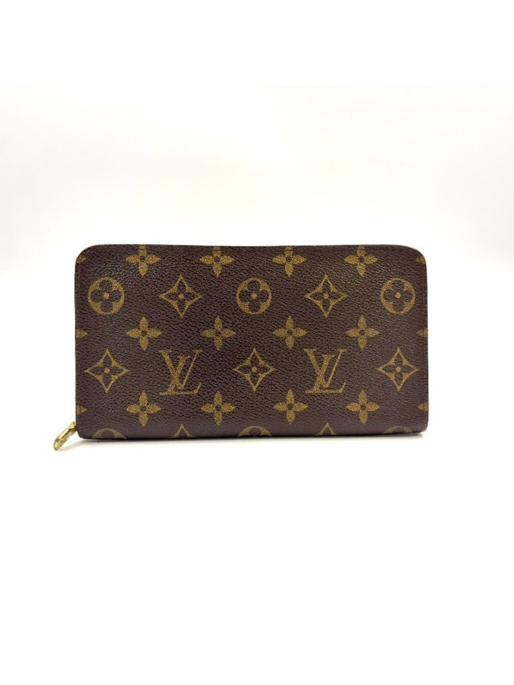 Louis Vuitton Porto Monnaie Zip Monogram Leather Brown Round Zippy Wallet Gold